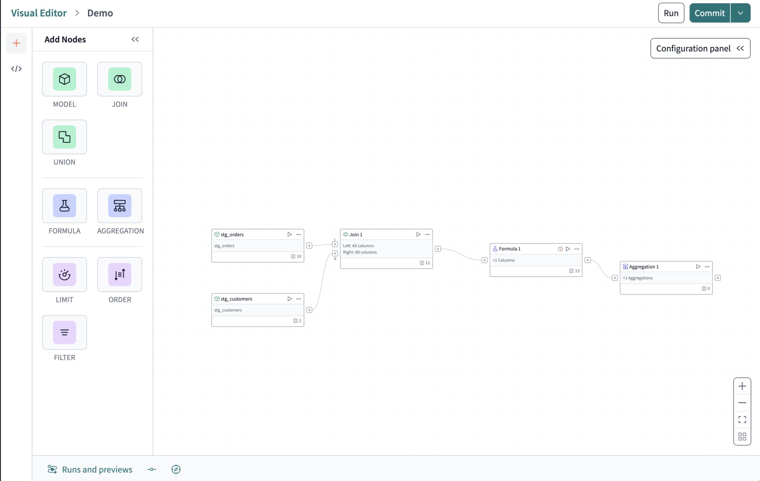 Create or edit dbt models with the Visual editor, enabling everyone to develop with dbt through a drag-and-drop experience inside of dbt Cloud. Create or edit dbt models with the Visual editor, enabling everyone to develop with dbt through a drag-and-drop experience inside of dbt Cloud.